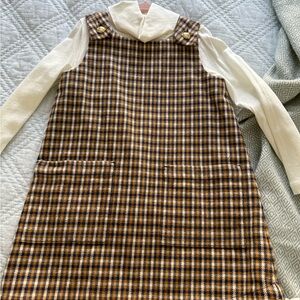Crewcuts Plaid Pinafore Dress with Cream Top